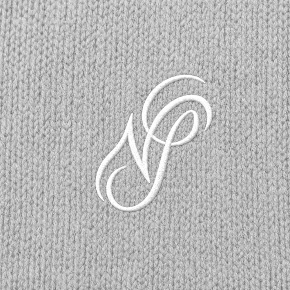 Essential Knit Sweater - Grey - NS embroidery close-up