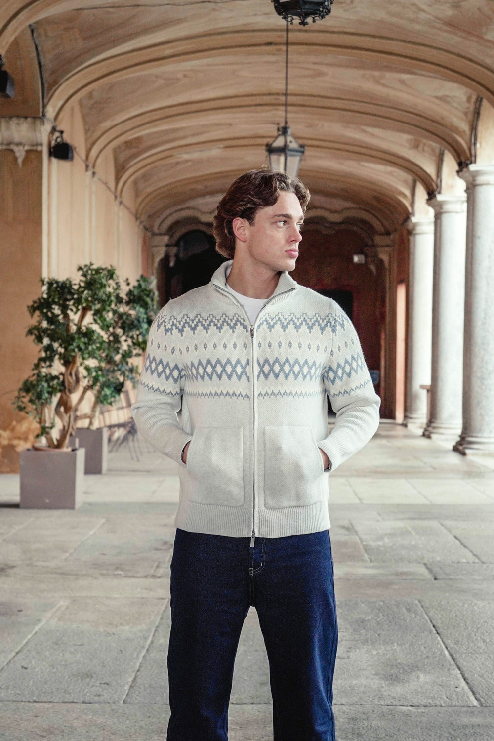 Chalet Wool Zip up Grey Blue