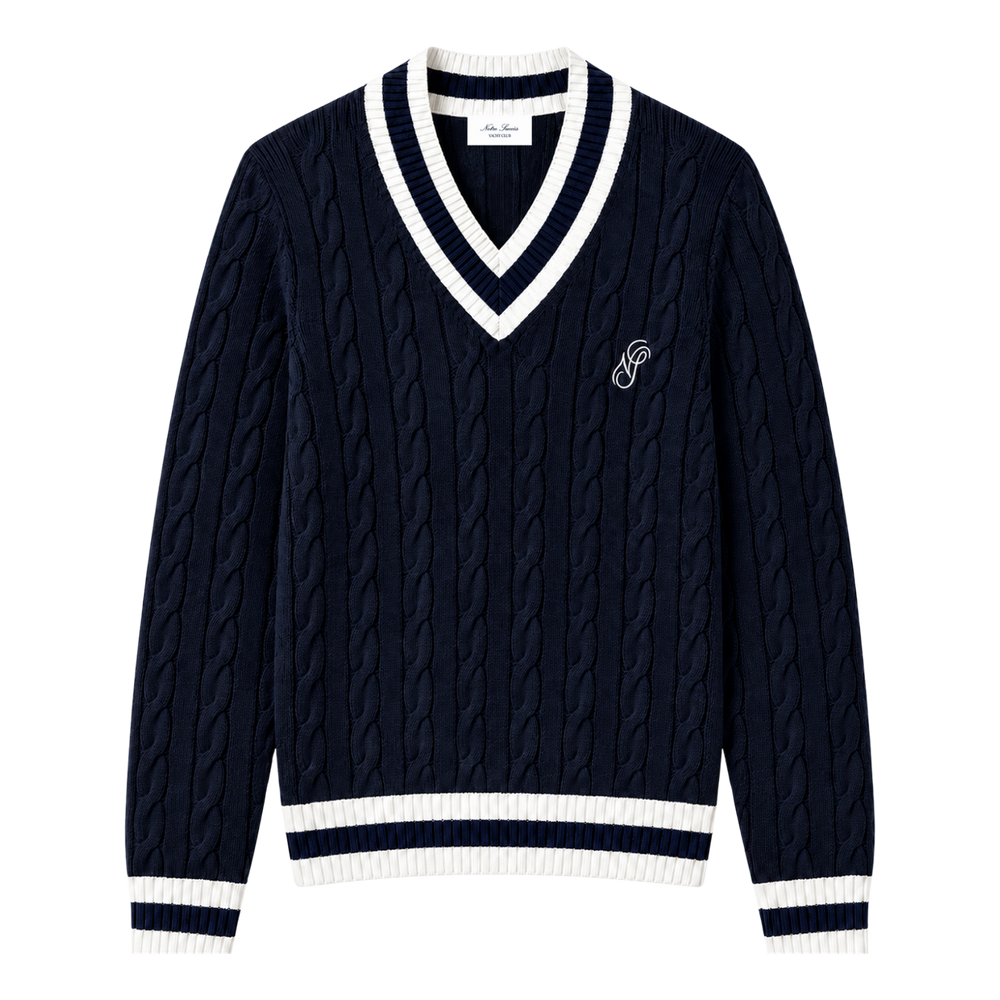 V-Neck Cable Knit Sweater