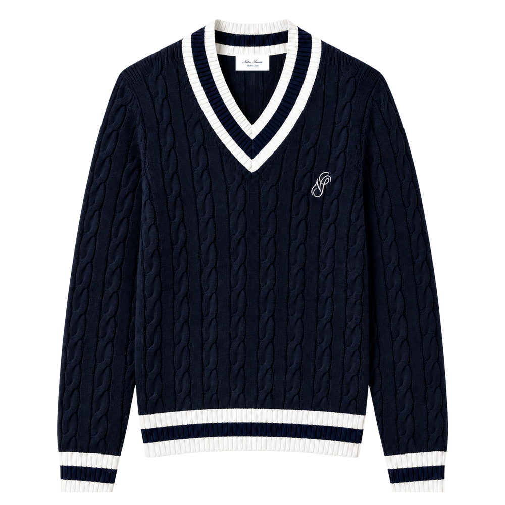 V-Neck Cable Knit Sweater
