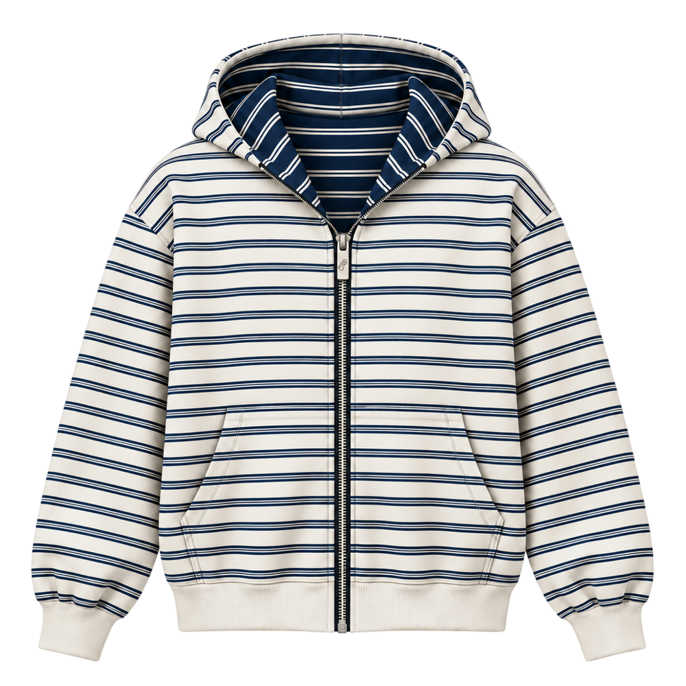 Reversible Striped Zip Up