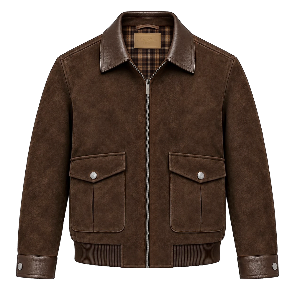 Suede Leather Jacket - Brown