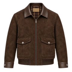 Suede Leather Jacket - Brown