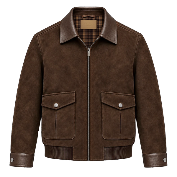 Suede Leather Jacket - Brown