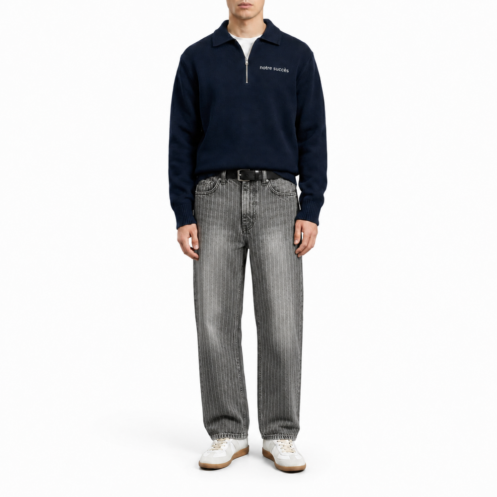 Relaxed Pin Striped Grey Jeans