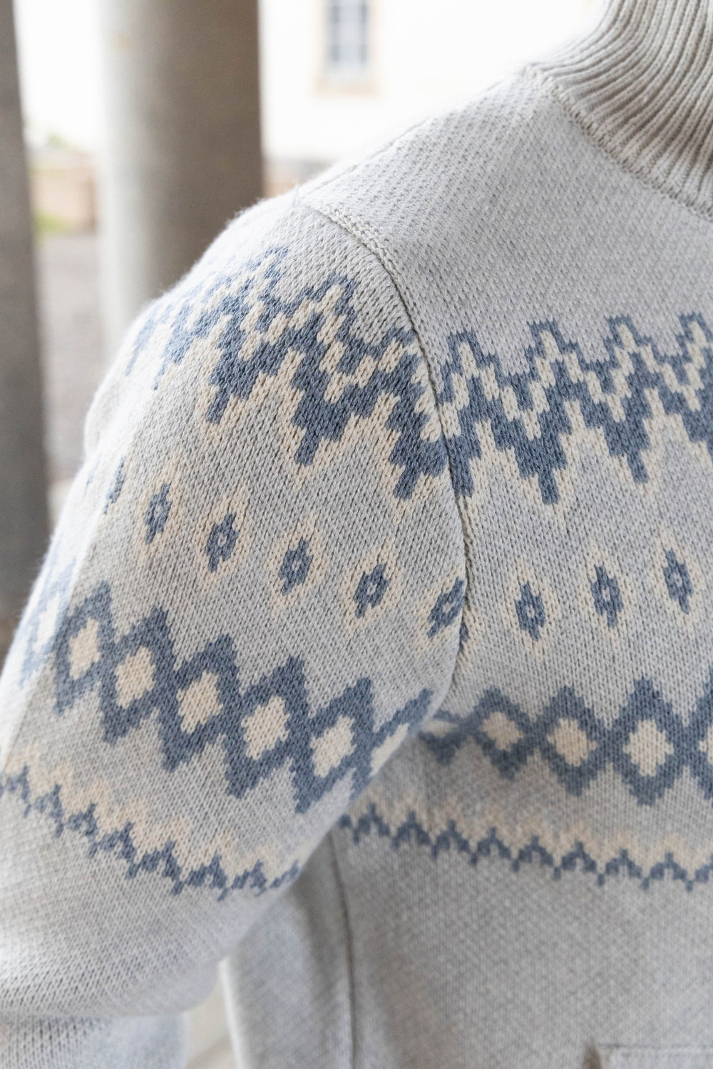 Chalet Wool Zip up Grey Blue detail