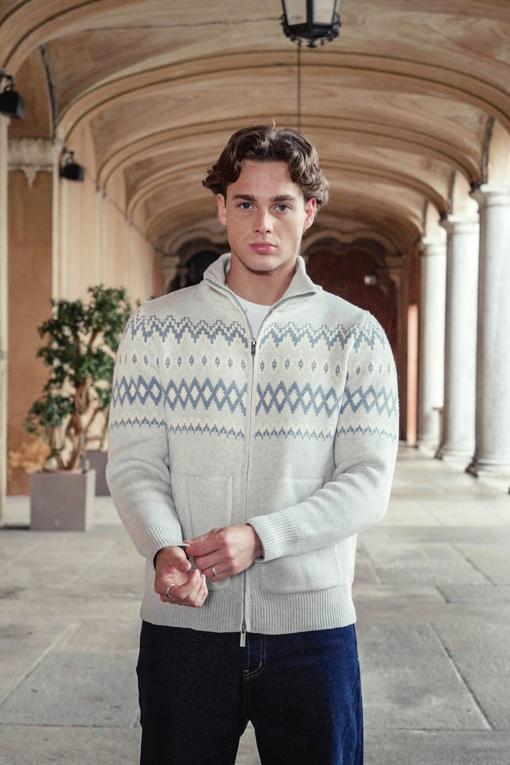 Chalet Wool Zip up Grey Blue
