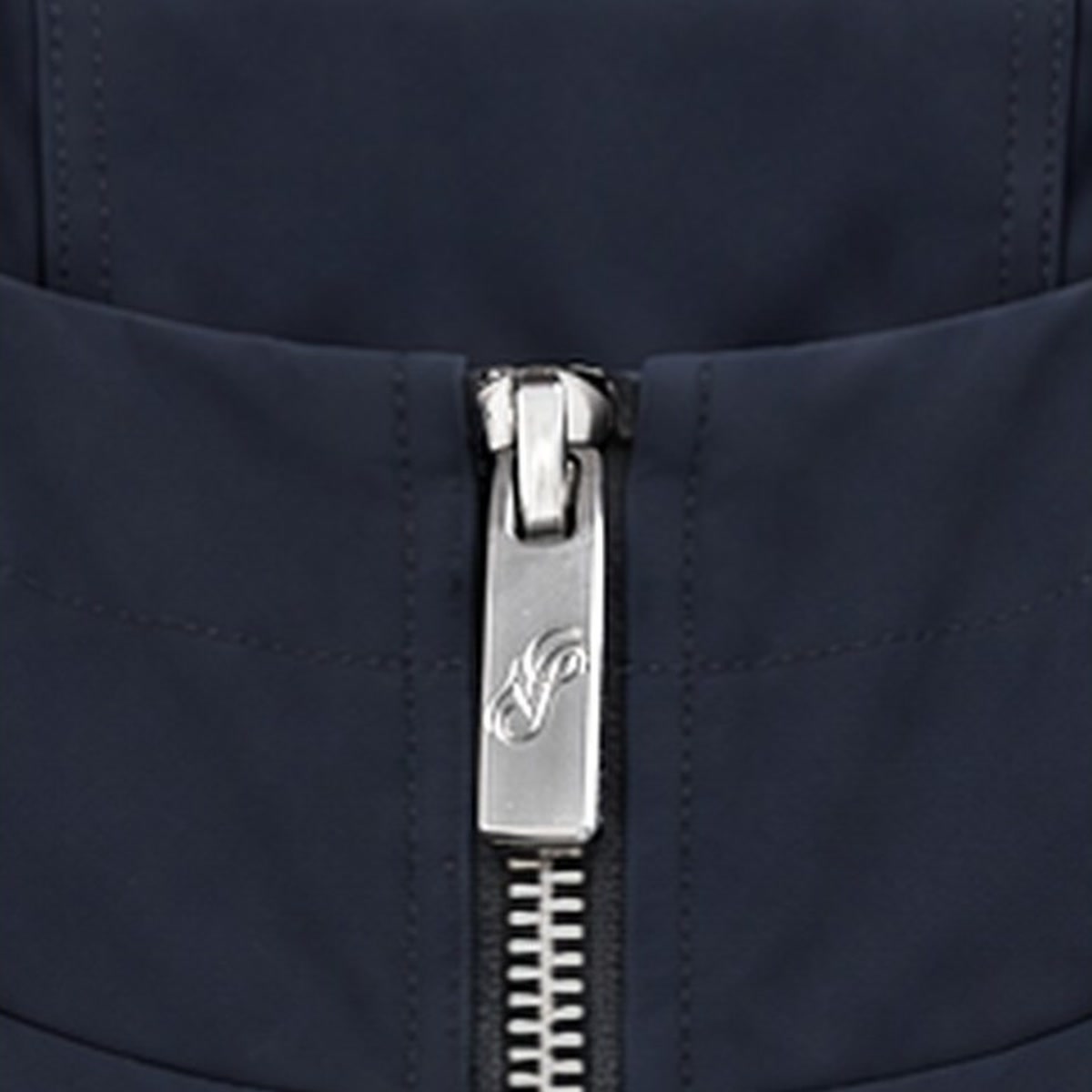 Heritage Winter Jacket in navy, NS metal zip puller detail