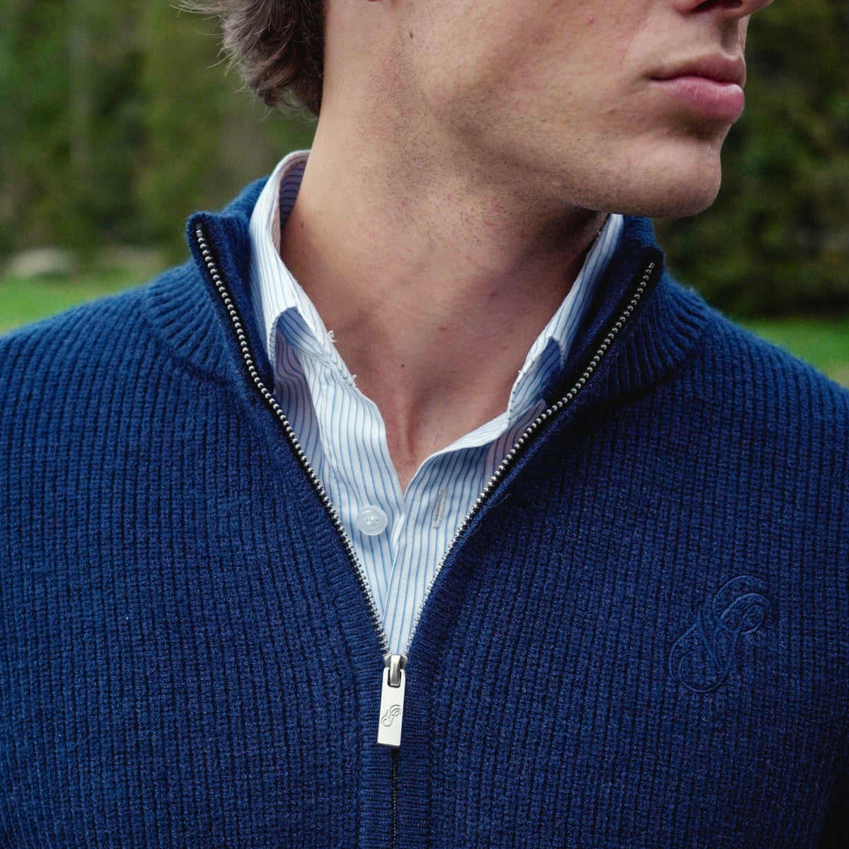 Knitted Zip Up - Navy
