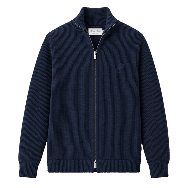 Ribbed Knit Cardigan · Navy
