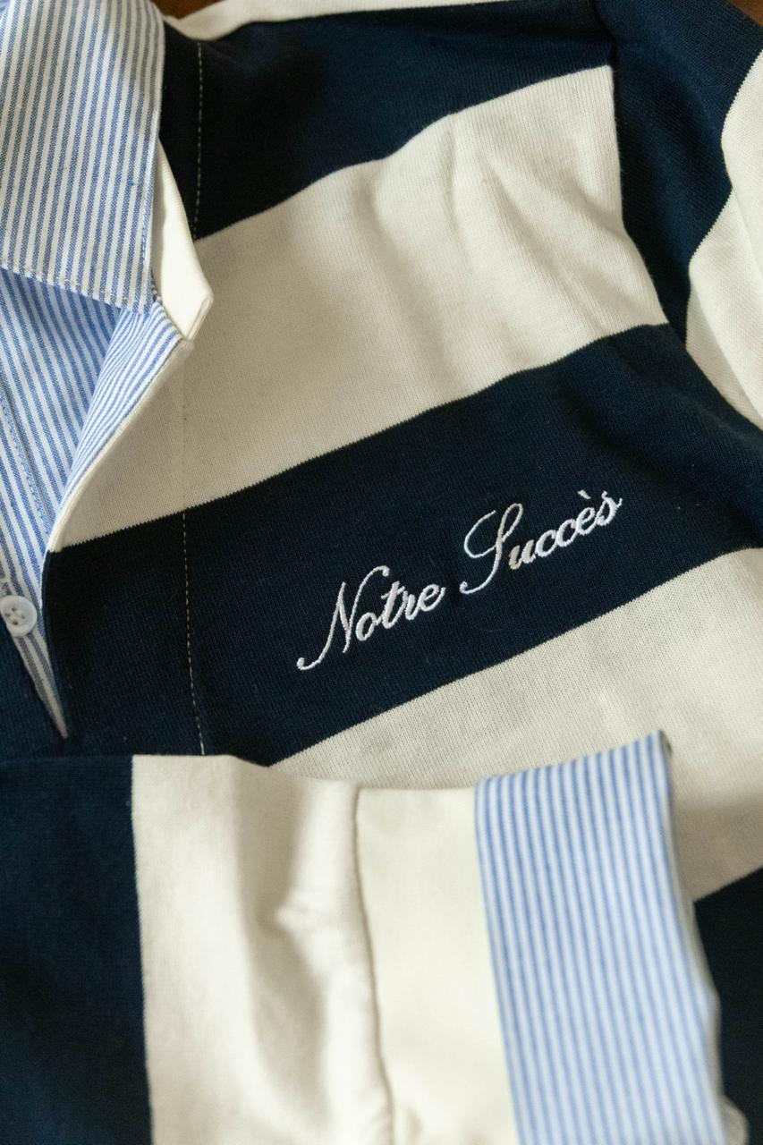 La Régate Long Sleeve – embroidered Notre Succès script and pinstripe collar detail