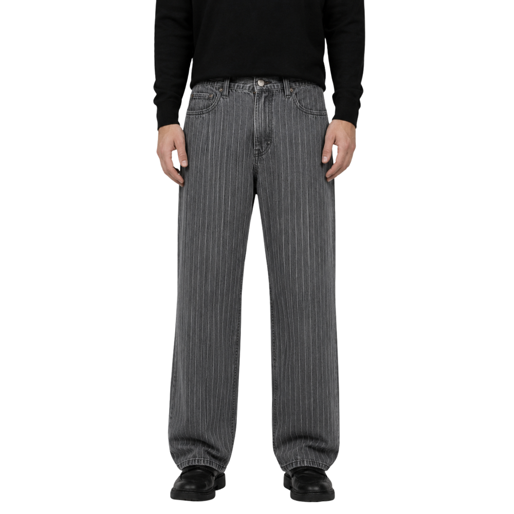 Relaxed Pin Striped Grey Jeans