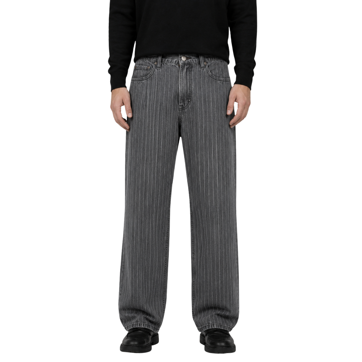 Relaxed Pin Striped Grey Jeans
