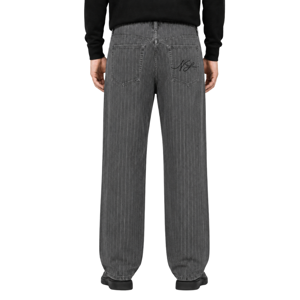 Relaxed Pin Striped Grey Jeans