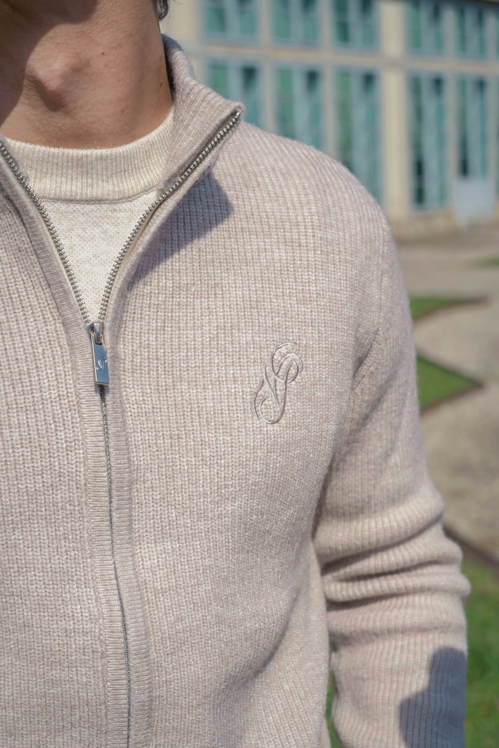 Ribbed Knit Cardigan Beige