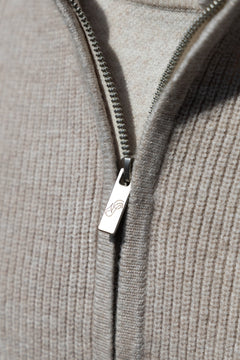 Ribbed Knit Cardigan Beige zip detail