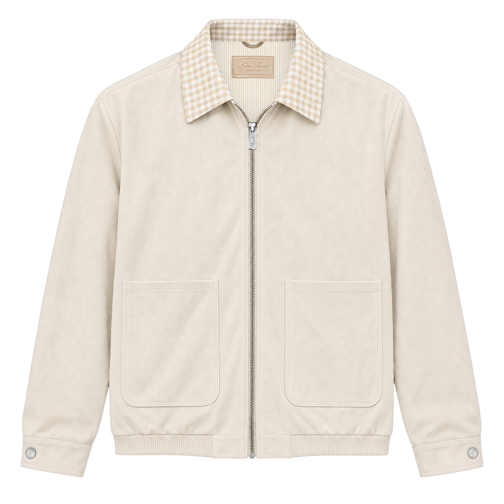 Suede Collar (Check) Jacket - Beige Check Collar