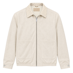 Suede Collar (Check) Jacket - Beige Check Collar