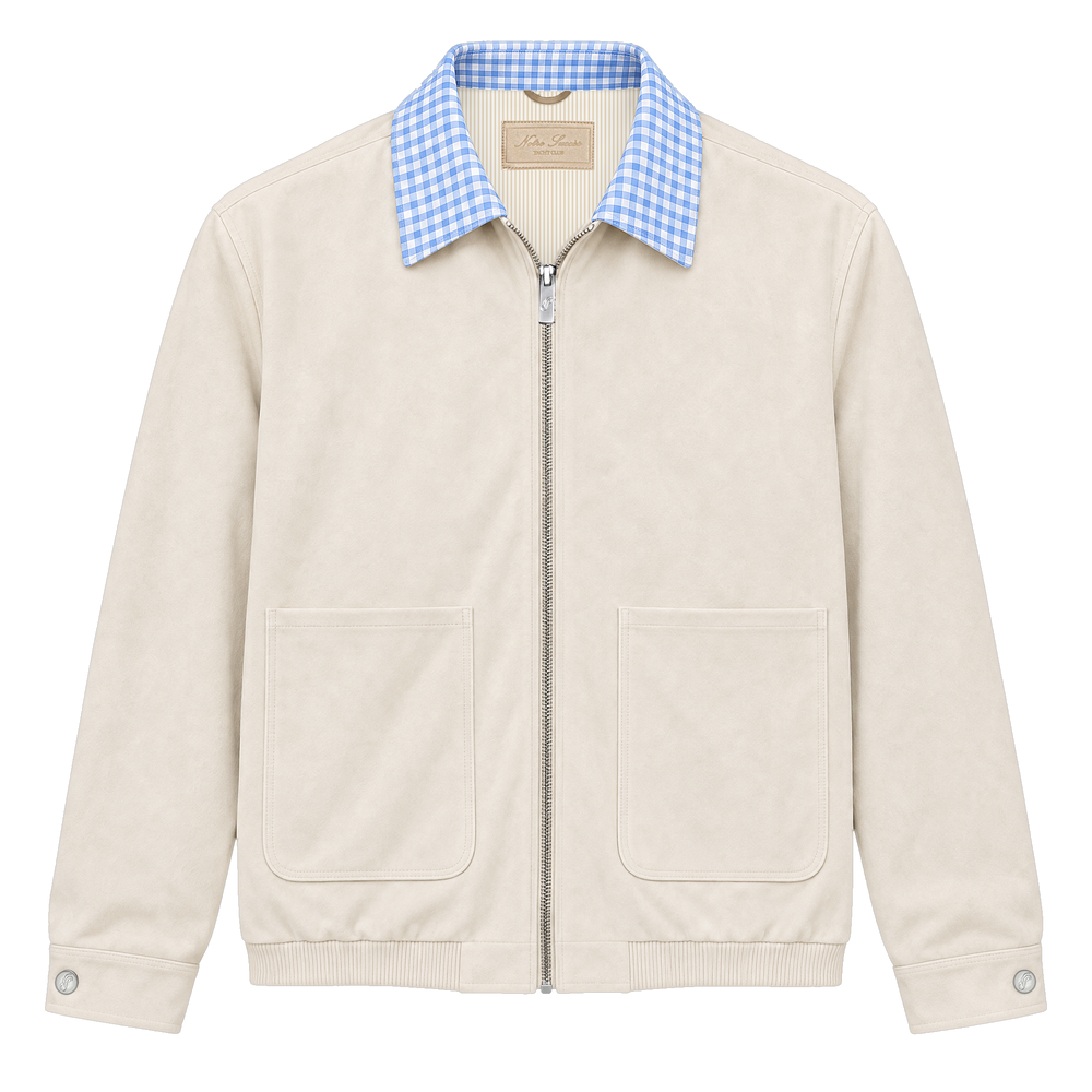 Suede Collar (Check) Jacket - Blue Gingham Collar